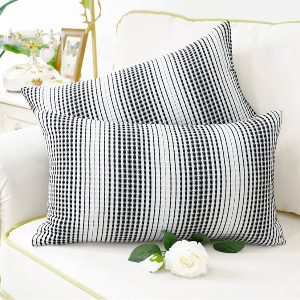 🆕2 Pack Geometric Stripe Throw Pillow Covers Rectangular Decorative Cases 12X20